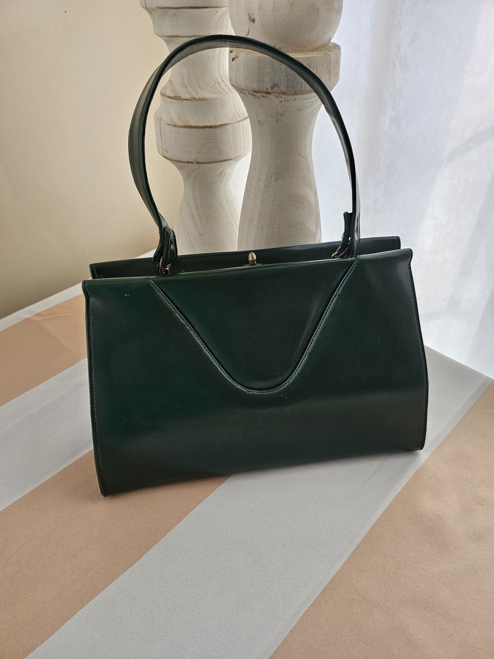 Dark Kelly Green Structured Top Handle Satchel Handbag Quilted Leather - Picture 15 of 15